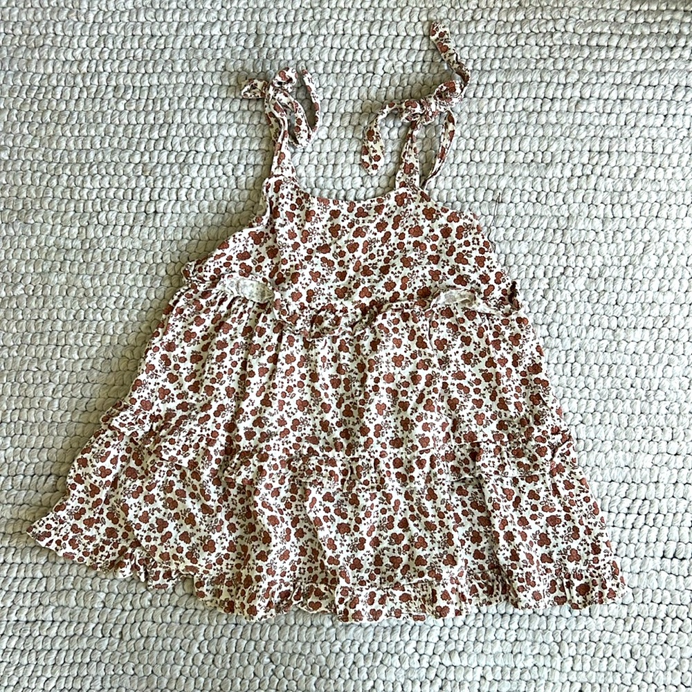 Rylee + Cru Floral Kids Dress in Brown and Cream